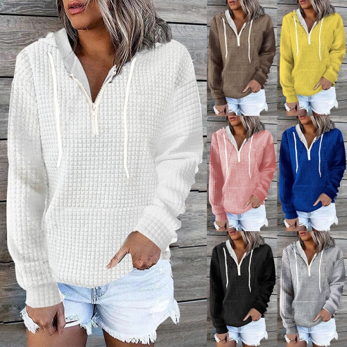 Casual oversized zippered hooded long sleeved sweater