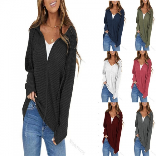 Casual oversized drawstring hooded jacket with cardigan zipper jacket