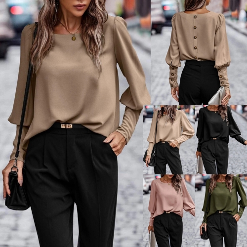Solid casual button long sleeved T-shirt top