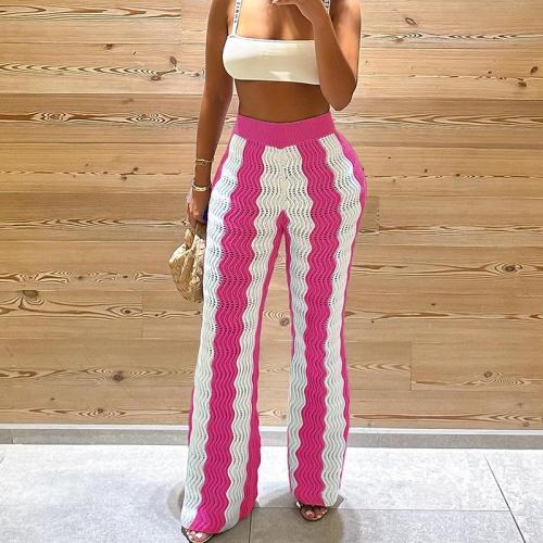 Fashionable wave pattern color matching knitted pants