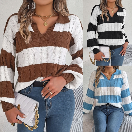 Casual color contrast Fried Dough Twists lantern sleeve sweater