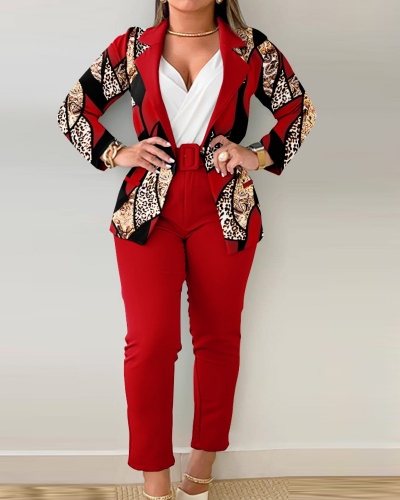 Charming casual printed long sleeve two-piece suit