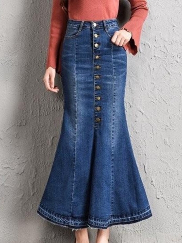 Charming multi button fishtail denim dress