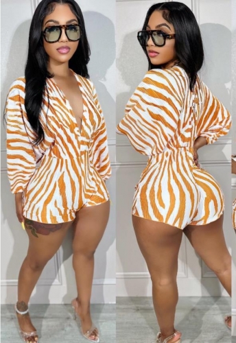 Sexy V-neck printed long sleeved Rompers