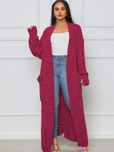 Casual solid color long Fried Dough Twists sweater coat