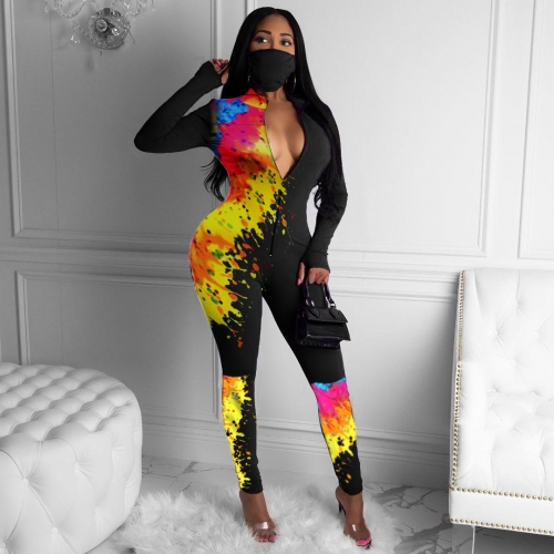 Fashion casual tie dyed jumpsuit (without mask)