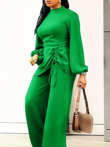 Casual Plus Size Pleated Long Sleeve Jumpsuit