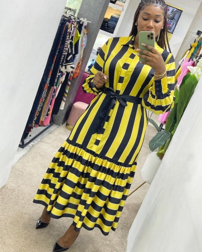 Fashion striped printed shirt dress