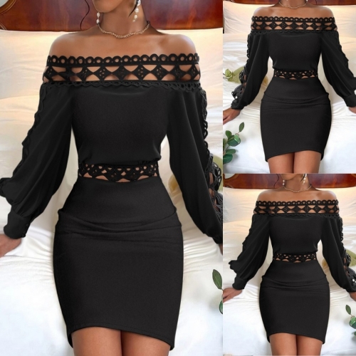 Sexy V-neck lace long sleeved dress