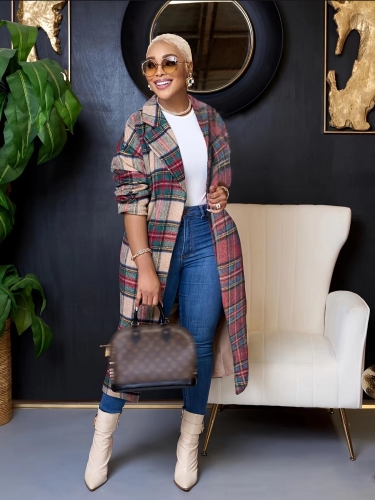 Casual patchwork plaid coat