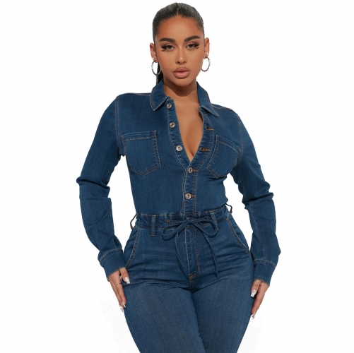 Sexy high stretch denim jumpsuit