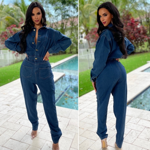 Fashion stretch denim jumpsuit