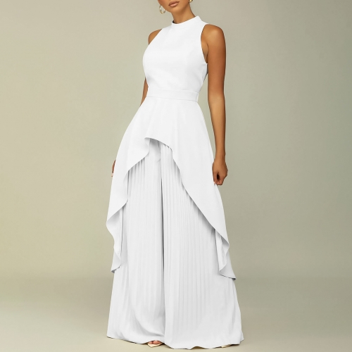 Irregular pleated wide leg pants set