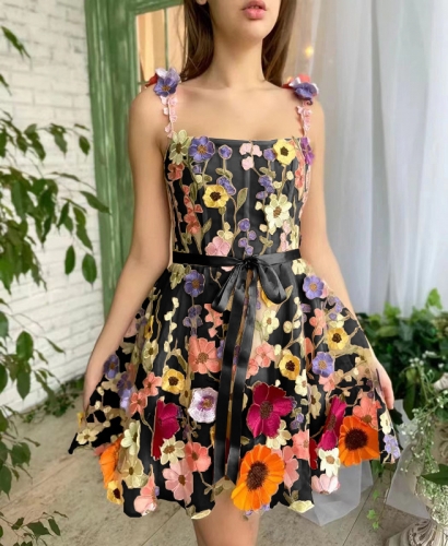 Printed Sexy Flower Embroidered Dress