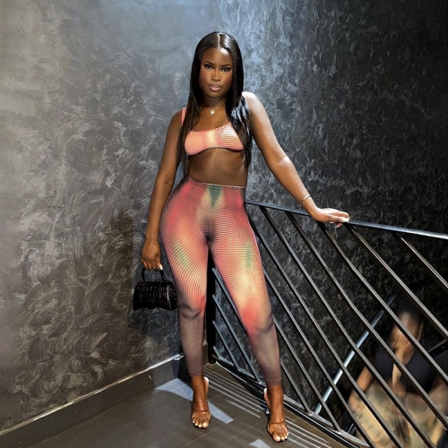 Sexy gradient sports vest+high waisted pants two-piece set