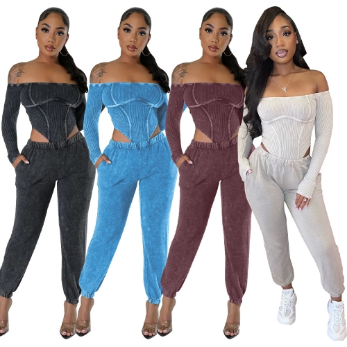 Off shoulder bodysuit pants set