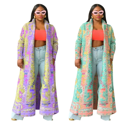 Folded printed oversized long coat