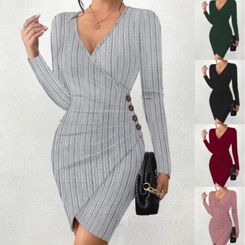 Sexy V-neck long sleeved dress