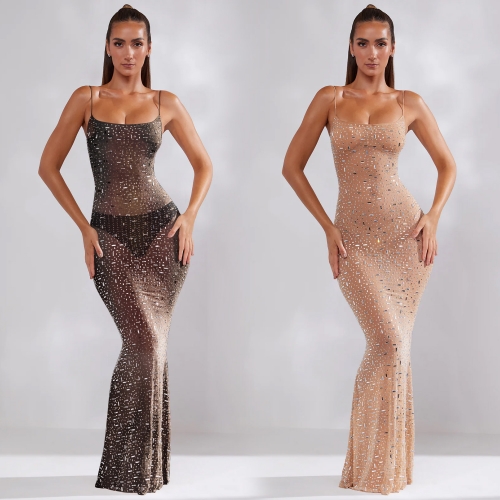 Mesh hot diamond maxi dress