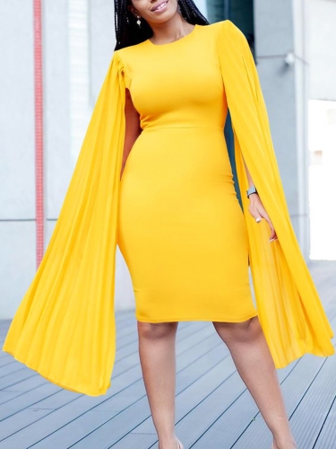 Long sleeved pleated split sleeved dress