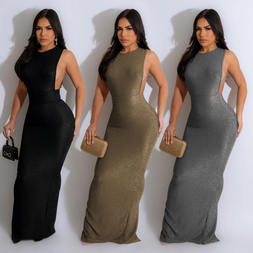 Round neck sleeveless slit dress