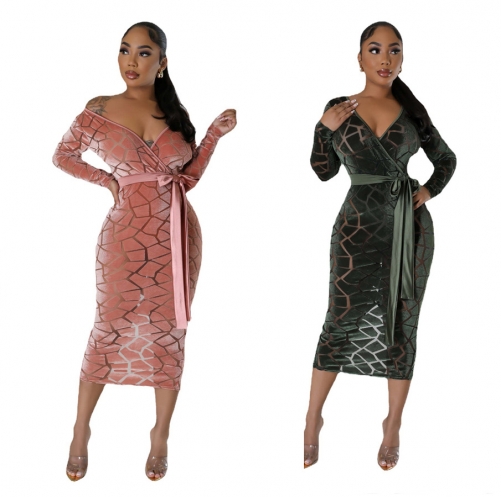 Plus size hollowed out plush long dress