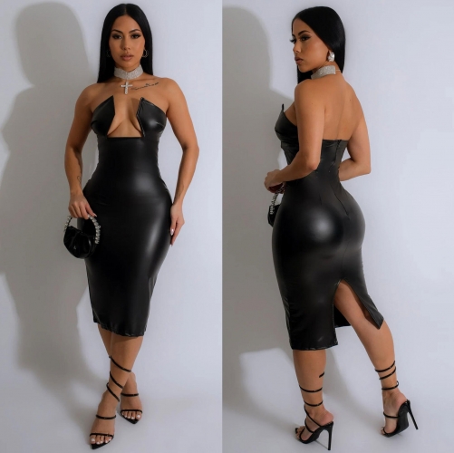 Sexy Tight Elastic Hollow Back Split Dress