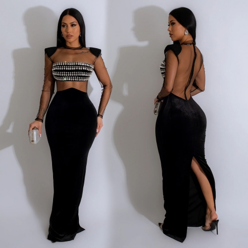 Mesh hot diamond Maxi dress