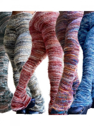 Colorful striped plush pile pants