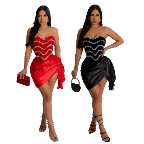 Irregular bras hot drills dress