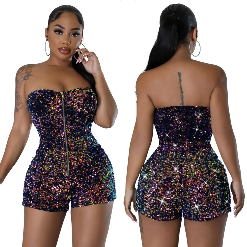 Zipper sequin bra romper