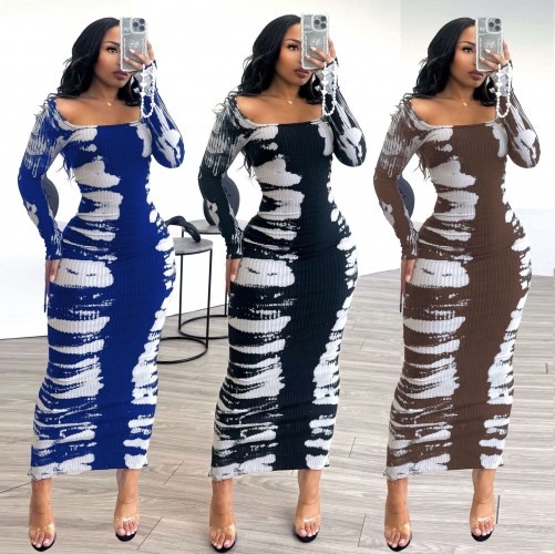 Printed Sexy Elastic Split Dress