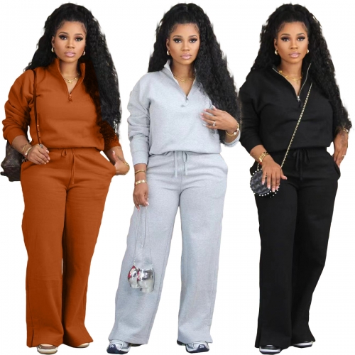 zippered half high neckline tie up pants set