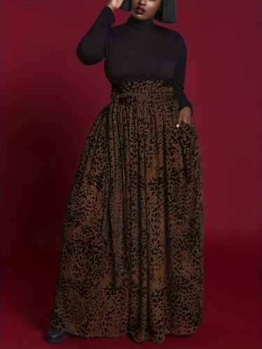 Leopard print plus size high waisted skirt