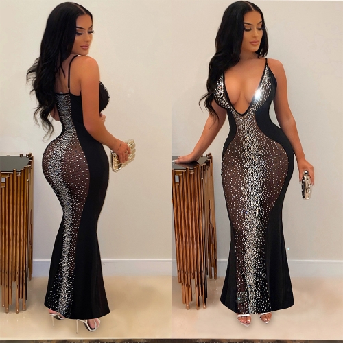 Sexy Perspective Hot Diamond Sleeveless Dress