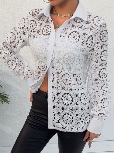 Leisure lace V-neck women's shirt