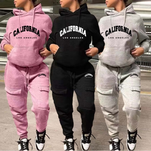 Casual letter printed hoodie set