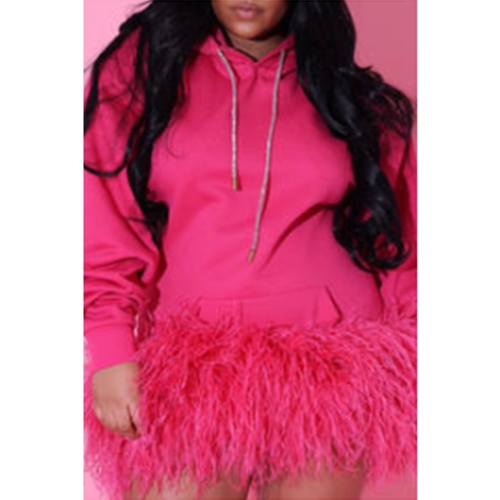 Sexy feather hooded hoodie dress