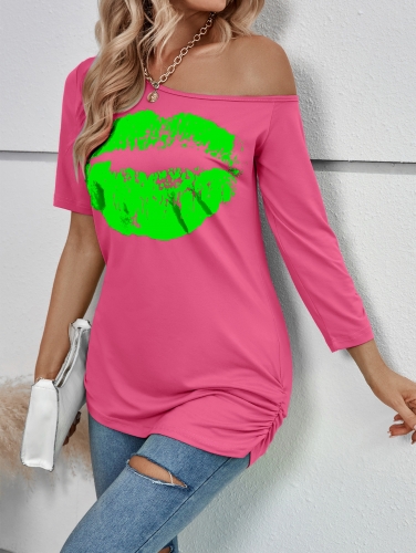 Lip print short sleeved T-shirt top