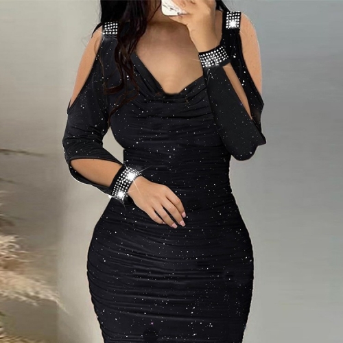 Sexy pile neck sequin dress