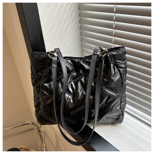 Bright leather cotton large capacity shoulder bag