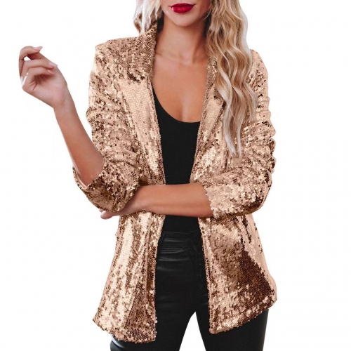 Temperament sequin lapel blazer