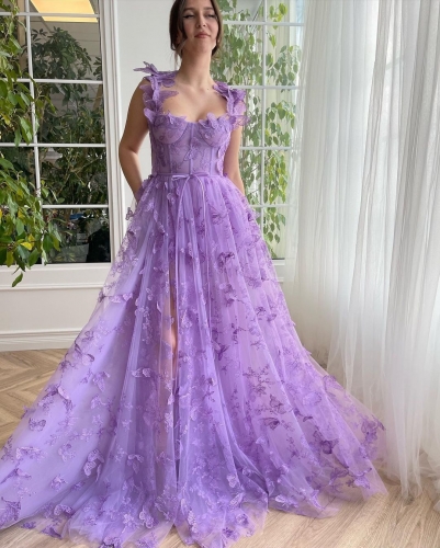 Sling Mesh Lace Split Maxi Wedding Dress