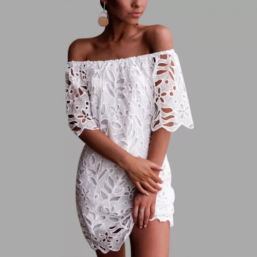 Off Shoulder Hollow Mini Dress