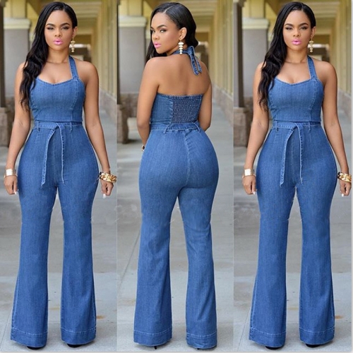 Sexy denim jumpsuit (including belt)