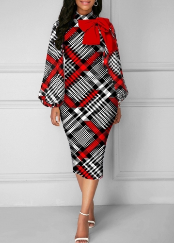 Sexy printed round neck long sleeved dress
