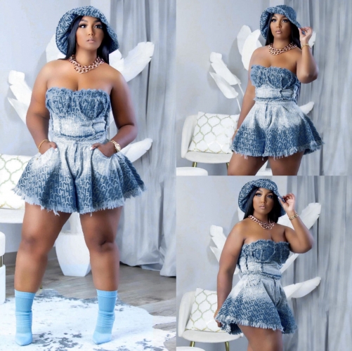 Fashion denim two-piece set (including pockets)