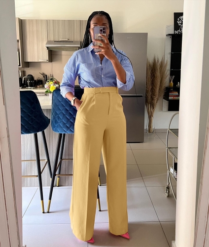 Leisure straight leg wide leg pants