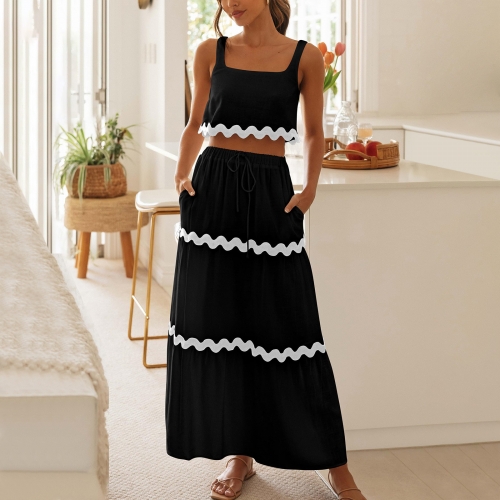 Charming sleeveless top+skirt two-piece set