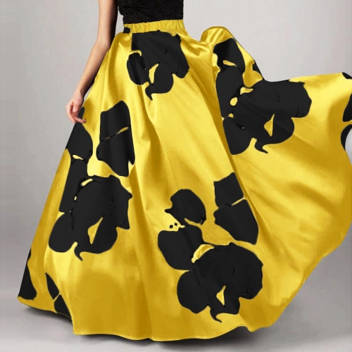 Flower print plus size high waisted skirt